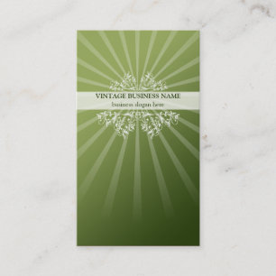 Vintage Floral Swirls & Rays Green Gradient Business Card