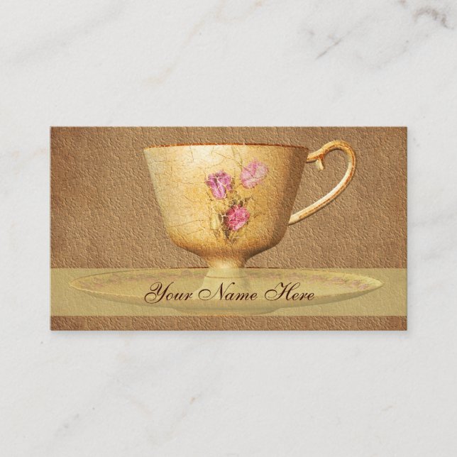 Vintage Floral Tea Cup Art Business Card (Front)