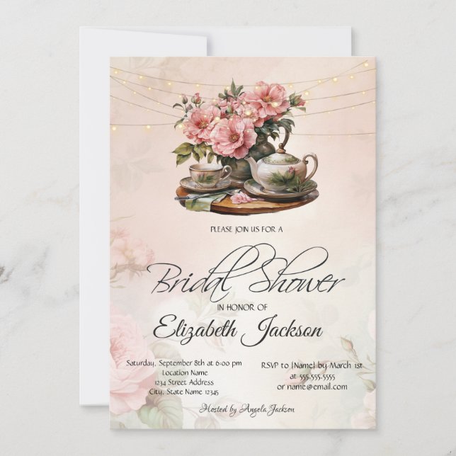 Vintage Floral Tea Party Bridal Shower  Invitation (Front)