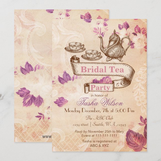 vintage floral tea party Bridal Shower Invites (Front/Back)