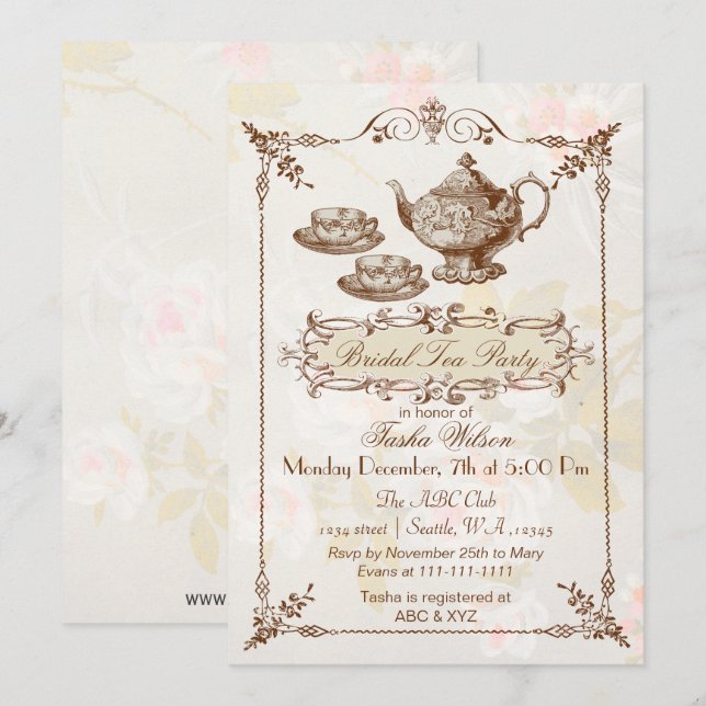 vintage floral tea party Bridal Shower Invites (Front/Back)