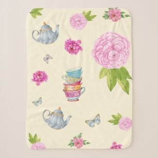 Vintage Floral Tea Party Fleece Blanket