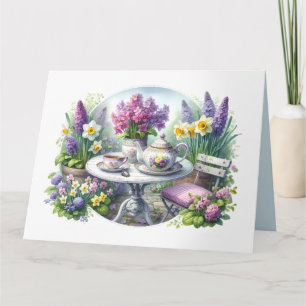 Vintage Floral Tea Party in Garden Customizable  Card