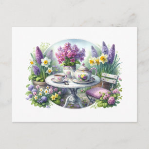 Vintage Floral Tea Party in Garden Postcard