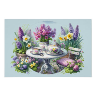 Vintage Floral Tea Party in Garden Poster
