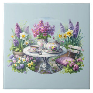 Vintage Floral Tea Party in Garden Tile
