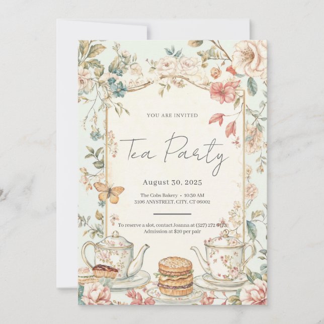 Vintage Floral Tea Party Invitation (Front)