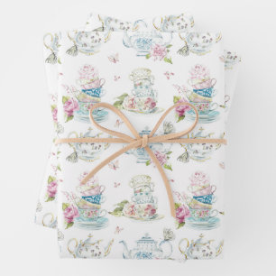 Vintage Floral Tea Party Victorian Watercolor Patt Wrapping Paper Sheet