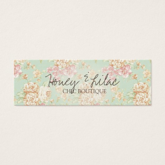 Vintage Floral Teal Hangtag Mini Business Card