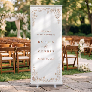 Vintage Floral Terracotta Orange Wedding Welcome Retractable Banner