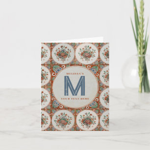 Vintage Floral Terracotta Tiles Monogram  Card