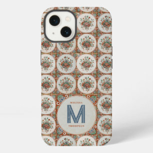 Vintage Floral Terracotta Tiles Monogram iPhone 13 Case