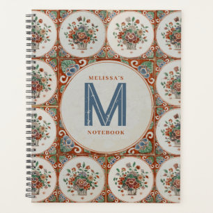 Vintage Floral Terracotta Tiles Monogram  Planner