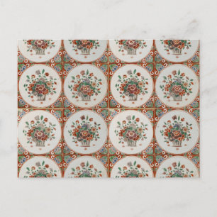 Vintage Floral Terracotta Tiles Pattern Holiday Postcard