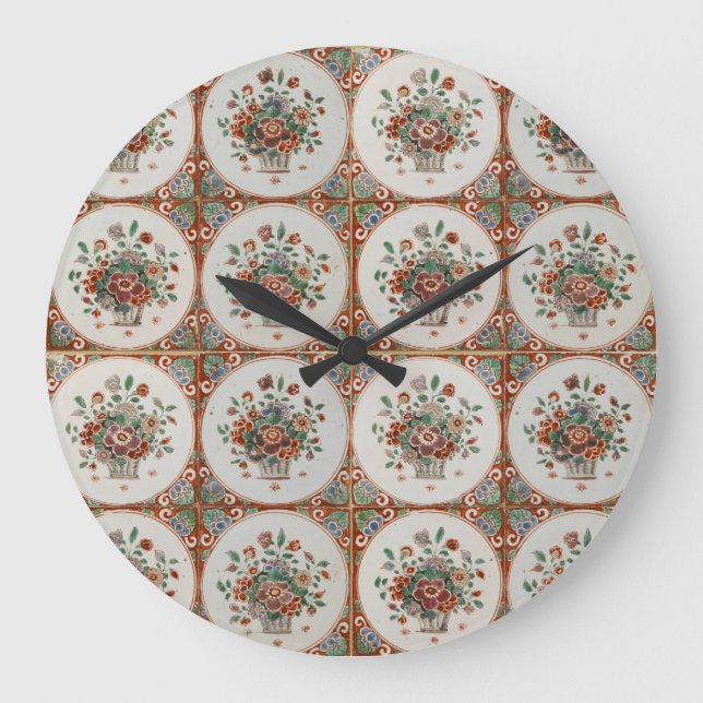 Vintage Floral Terracotta Tiles Pattern Large Clock (Front)