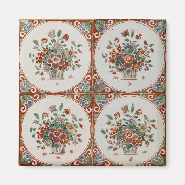 Vintage Floral Terracotta Tiles Pattern Magnet (Front)
