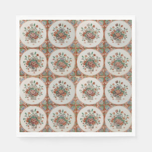 Vintage Floral Terracotta Tiles Pattern Napkin