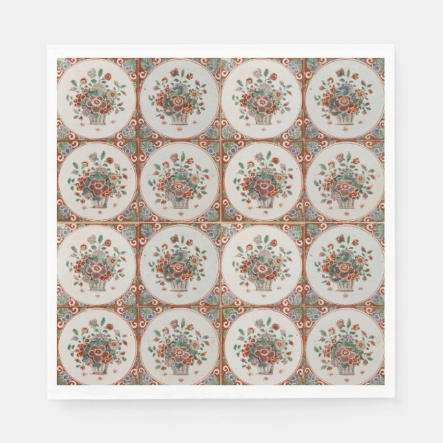 Vintage Floral Terracotta Tiles Pattern Napkin (Front)