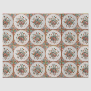 Vintage Floral Terracotta Tiles Pattern  Tissue Paper