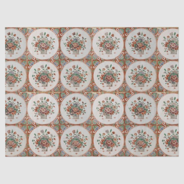 Vintage Floral Terracotta Tiles Pattern  Tissue Paper (Front)