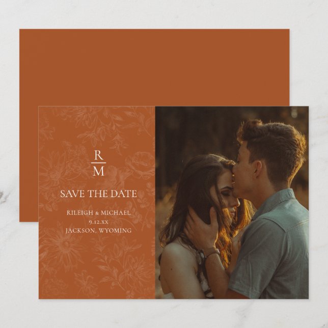 Vintage Floral Terracotta Wedding Save the Date (Front/Back)