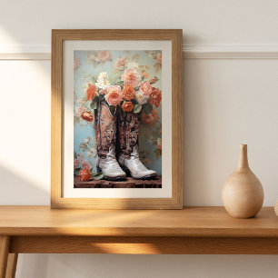 Vintage Floral Texture Cowboy Boots Decoupage  Tissue Paper