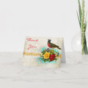 Vintage Floral Thank You Card with Crowned Bird