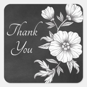 Vintage Floral Thank You Chalkboard Wedding Square Sticker
