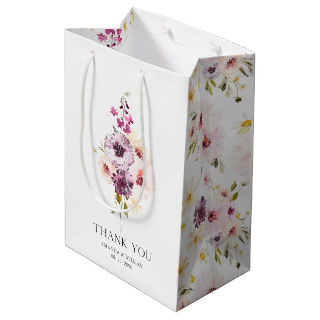 Vintage Floral Thank You Gift Bag (Back Angled)
