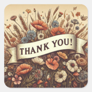 vintage floral thank you sticker