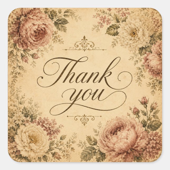 Vintage Floral Thank You Sticker (Front)