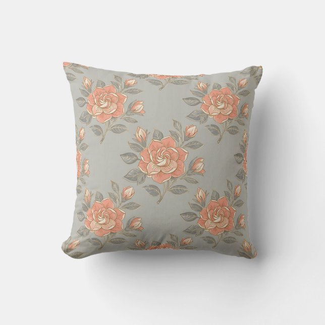 Vintage Floral Throw Pillow (Front)