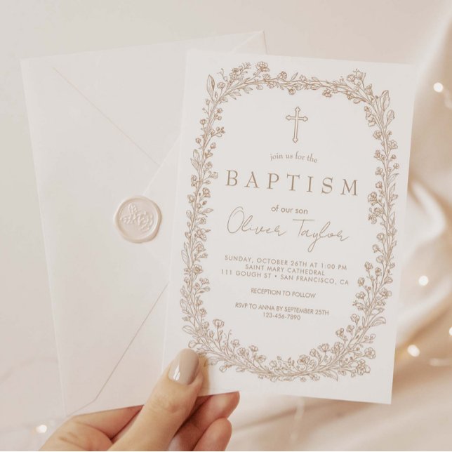 Vintage Floral Toile Baptism Invitation (Creator Uploaded)
