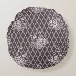 Vintage Floral Toile Round Throw Pillow