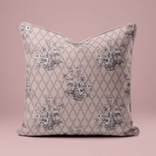 Vintage Floral Toile Throw Pillow in Beige Blush