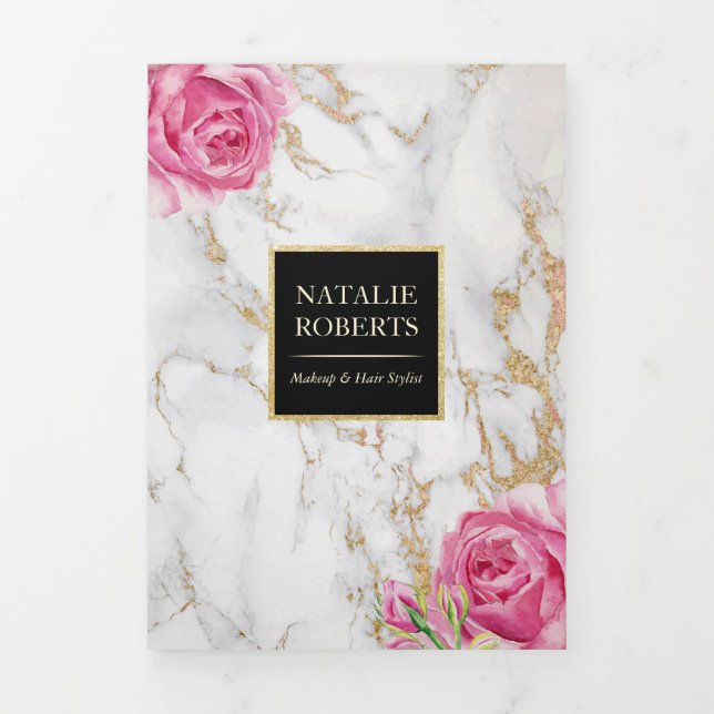 Vintage Floral Trendy Gold Marble Brochure (Cover)