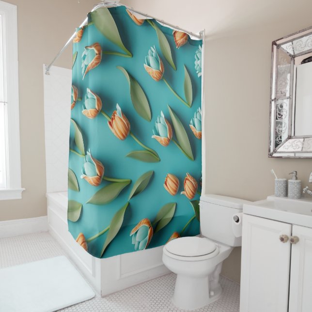  Vintage Floral Tulip Patterns Shower Curtain (In Situ)