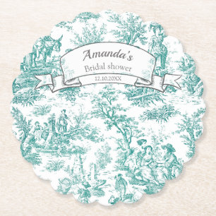 Vintage floral turquoise toile de jouy paper coaster