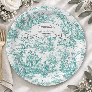 Vintage floral turquoise toile de jouy paper plate
