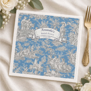 Vintage floral turquoise toile de jouy shower napkin