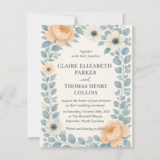Vintage Floral Two-Sided Wedding Invitation Postcard