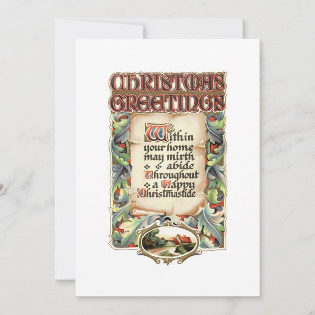 Vintage Floral Typography Christmas Greetings Poem Holiday Card (Front)