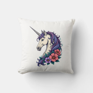 Vintage Floral Unicorn Portrait Psychedelic Fantas Cushion