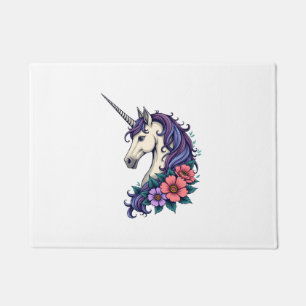 Vintage Floral Unicorn Portrait Psychedelic Fantas Doormat