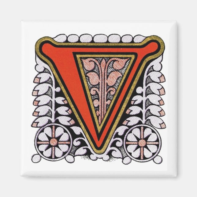 Vintage Floral 'V' - Magnet (Front)