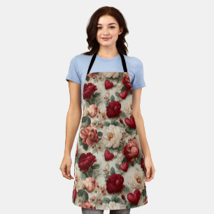 Vintage Floral Valentines Pattern Apron