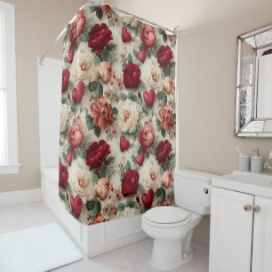 Vintage Floral Valentines Pattern Shower Curtain