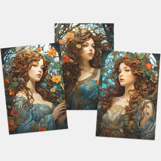 Vintage Floral Victorian Goddess Art Nouveau Wrapping Paper Sheet