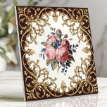 Vintage Floral Victorian Rose Damask Brown Gold Tile<br><div class="desc">Add a touch of romantic, vintage charm to your home with this beautiful ceramic tile. The design features a central bouquet of pink roses and green foliage, surrounded by an elaborate, golden-brown damask-style border on a cream background. This tile is perfect for creating a classic and elegant atmosphere in bathrooms,...</div>