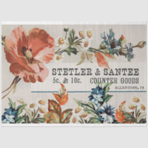 Vintage Floral Victorian Trade Card Ephemera Tissue Paper